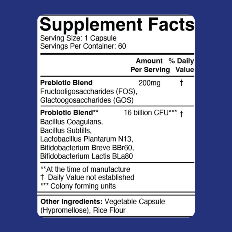 Zone Biotics Probiotic Supplement Facts - Blue Background